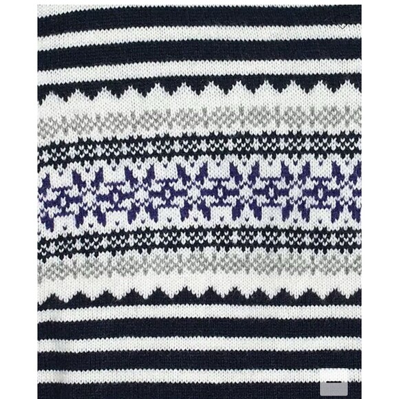 J Crew Factory Merino Wool Blend Fair Isle Sweater Medium Navy Striped Pullover - Picture 8 of 14
